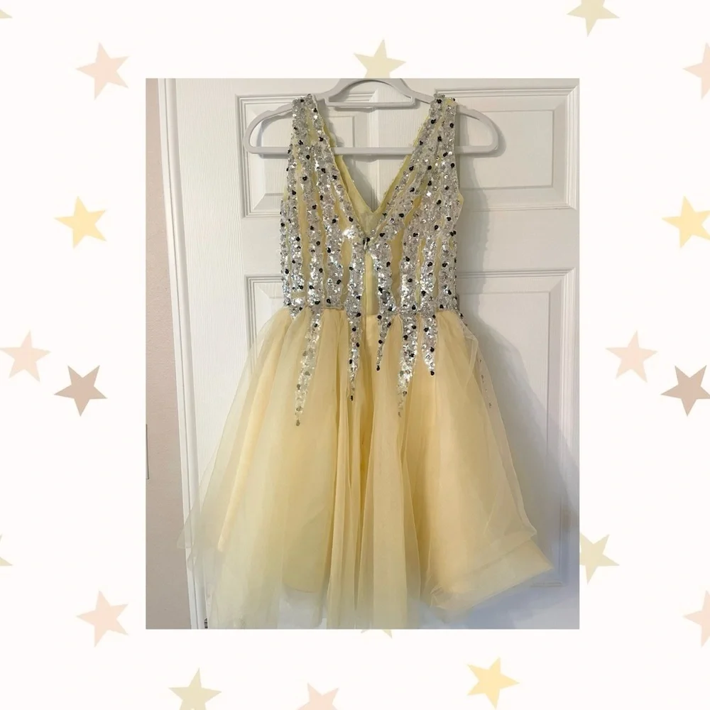 New Sparkling Yellow Mini Dress - Picture 2 of 3